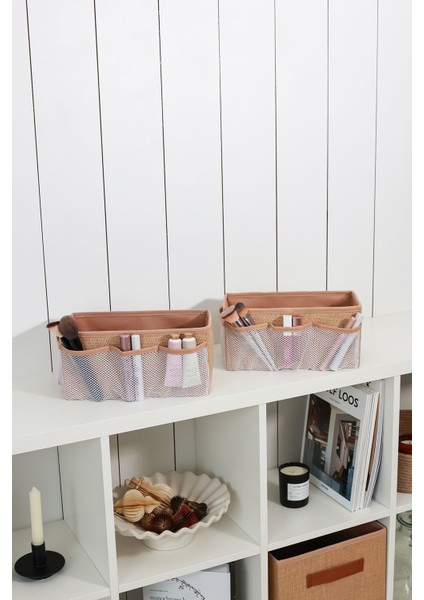 2'li Jüt Kozmetik Düzenleyici Seti, Makyaj ve Bakım Ürünleri Organizeri