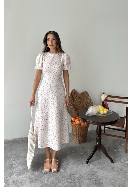 Pembe Dijital Baskılı Atlas Elbise modelleri