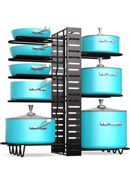 Mavi 8 Katlı Çok Amaçlı Dolap Tencere Tava Düzenleyici Raf