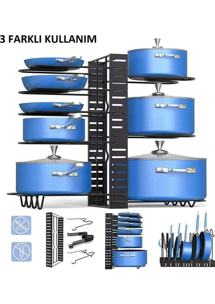 Mavi 8 Katlı Çok Amaçlı Dolap Tencere Tava Düzenleyici Raf fiyatları
