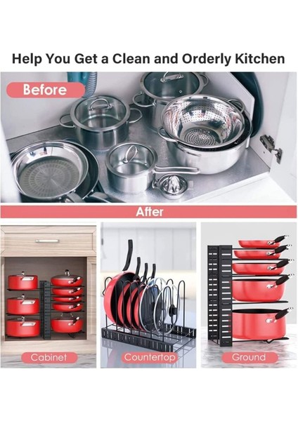 Mavi 8 Katlı Çok Amaçlı Dolap Tencere Tava Düzenleyici Raf modelleri