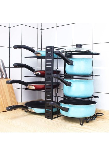 Mavi 8 Katlı Çok Amaçlı Dolap Tencere Tava Düzenleyici Raf fırsatları