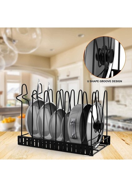 Mavi 8 Katlı Çok Amaçlı Dolap Tencere Tava Düzenleyici Raf