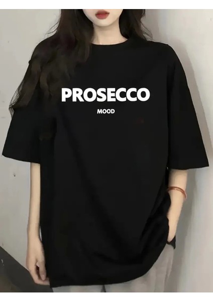 AYDOGANTICARET44 Baskılı Oversize Bisiklet Yaka T-Shirt - Siyah