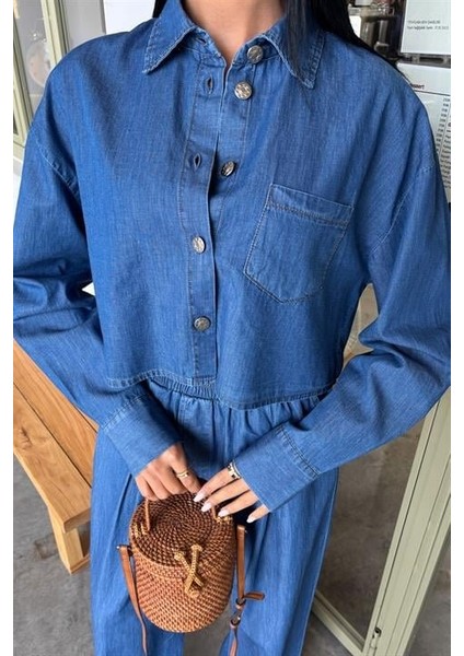 Denim Gömlek Plazzo Pantolon Takım 10163-08
