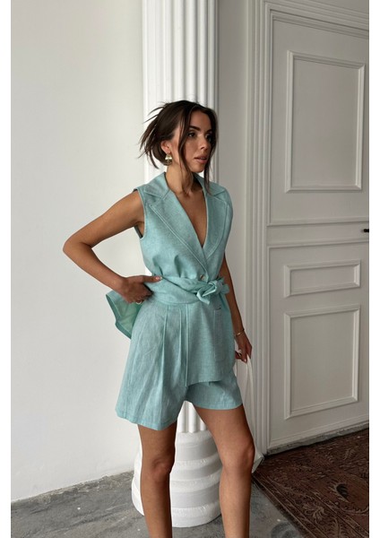 AYDOGANTICARET44 Keten Yelek - Şort Takım - Mint modelleri