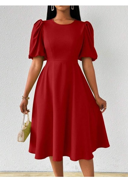 Kadın Kısa Balon Kollu Bisiklet Yaka Kiloş Janjan Krep Elbise fırsatları