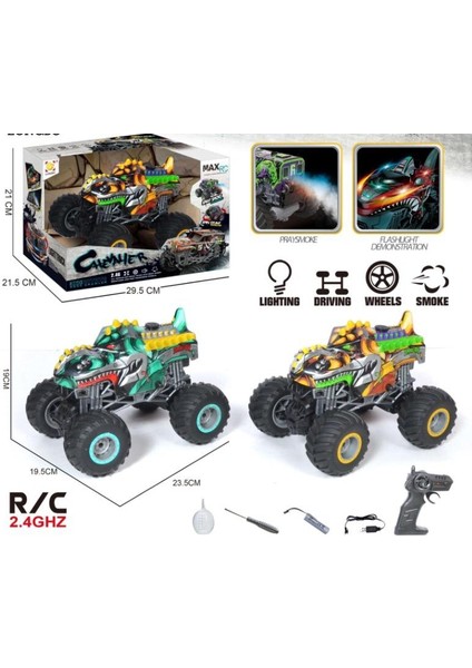 Uzaktan Kumandalı Duman Atan Rock Crawler Şarjlı 23 cm Monster Araba