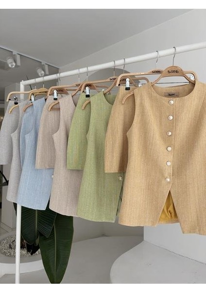 AYDOGANTICARET44 Uzun Yelek Mini Etek Flamlı Keten Takım 10148