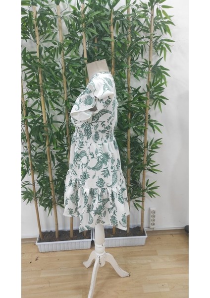 AYDOGANTICARET44 Kadın Kısa Fırfır Kollu Kruvaze Yaka Çiçekli Atlas Elbise indirimleri