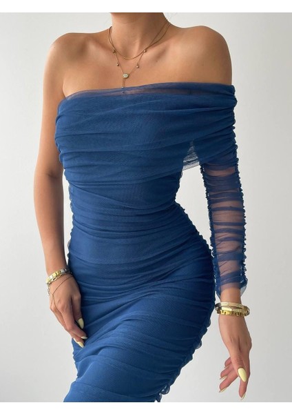 Polack Tek Omuz Tül Elbise