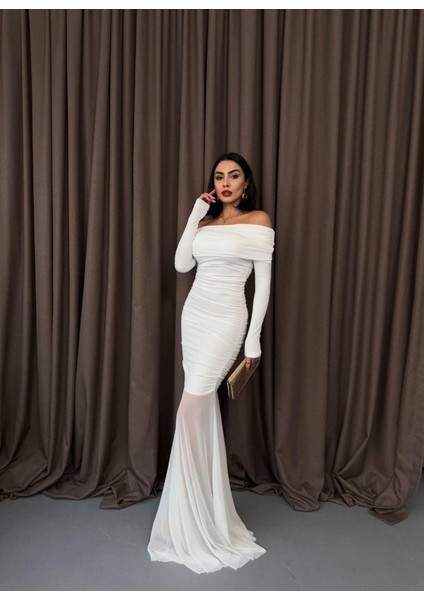 AYDOGANTICARET44 Tül Detaylı Straplez Elbise