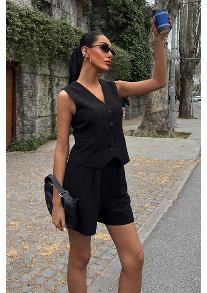 AYDOGANTICARET44 Yelek Şort Flamlı Keten Takım 10133-17