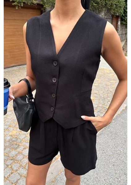 AYDOGANTICARET44 Yelek Şort Flamlı Keten Takım 10133-17 fırsatları