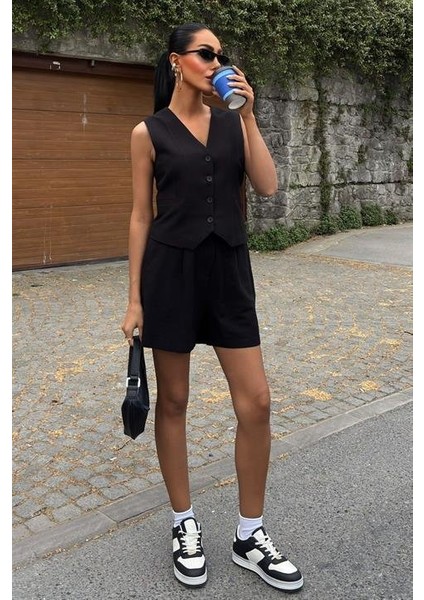 AYDOGANTICARET44 Yelek Şort Flamlı Keten Takım 10133-17