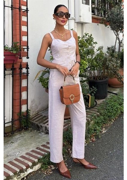 AYDOGANTICARET44 Kalın Askılı Bluz Pantolon Keten Takım 10187