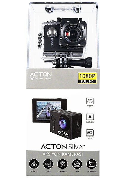 150 Dk Ya Kadar Kayıt Süreli Silver Full Hd 1080P Dıscover Deeper 2.0 Inç Hd Ekran 16 Mp Fotograf Çeken 30M Ye Kadar Su Geçirmez Wıfı Motosiklet Kask ve Aksiyon Kamerası