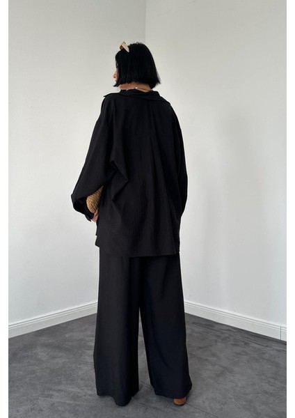 Siyah Alice Gömlek ve Bol Kesim Pantolon Takım