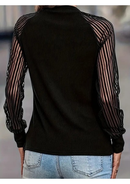 AYDOGANTICARET44 Kadın Uzun Kollu Tül Detaylı Bisiklet Yakalı Kaşkorse Bluz fırsatları