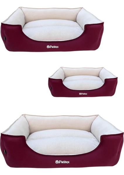 PATİTEX Bordo-Krem - Kedi Yatakları- Köpek Yatakları - Yıkanabilir Yatak -Yastıklı Yatak - Gabardin Kumaş -Lux Yataklar