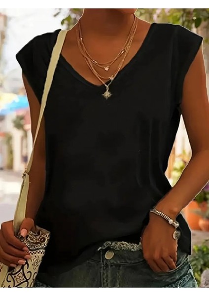 AYDOGANTICARET44 Kadın Kısa Kollu V Yakalı Viskon Bluz