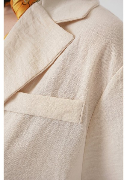 0706 Crop Keten Ceket - M. Krem modelleri