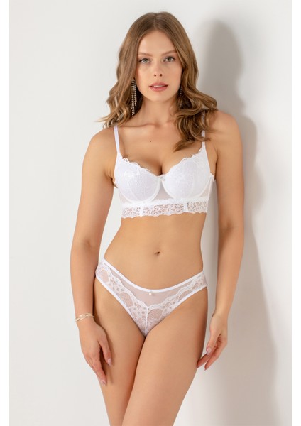 Push-Up Dolgulu Geniş Kanatlı Dantelli Sütyen Takım