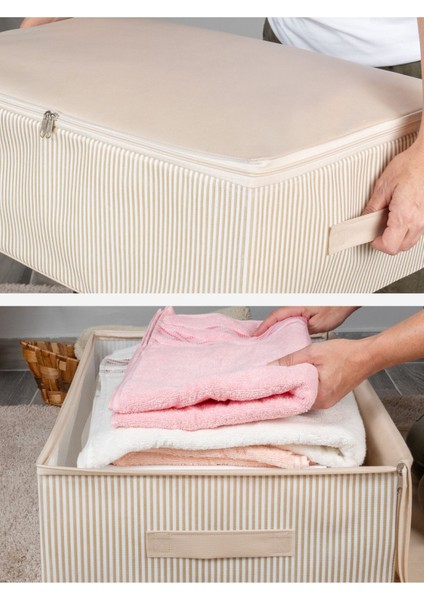 6'lı Büyük Boy Krem Çizgi Desenli Baza Altı Düzenleyici Hurç Seti 60X40X20 cm fiyatları