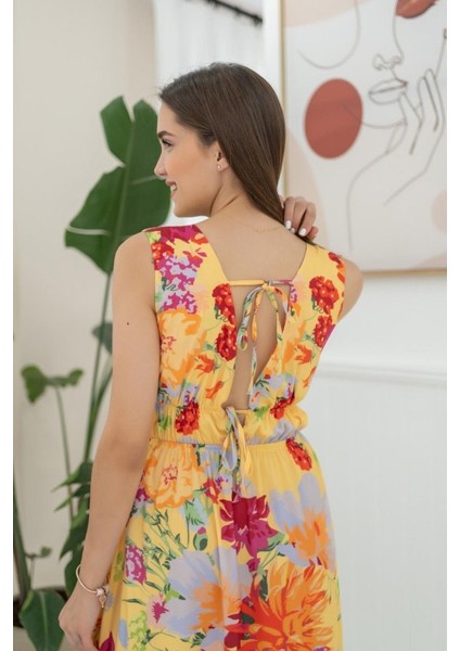 Sarı Çiçek Desenli Yazlık Elbise fırsatları