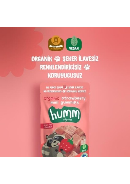 Humm Organik Çilekli Glutensiz Vegan Mini Küpler 30 gr