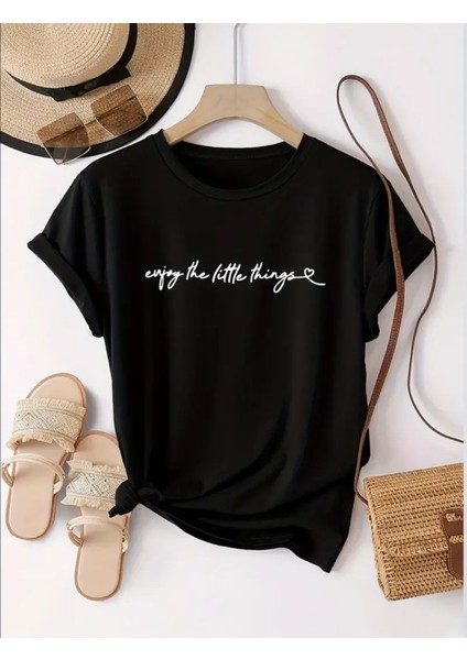 AYDOGANTICARET44 Kadın Kısa Kollu Önü Yazı Baskılı Basic Süprem Bluz indirimleri