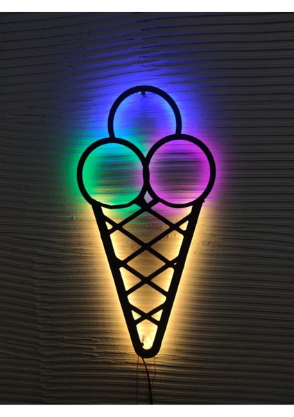 Renkli LED Işıklı Ahşap Iç Mekan Tabela 55X25CM, Şık ve Dikkat Çekici Tasarım