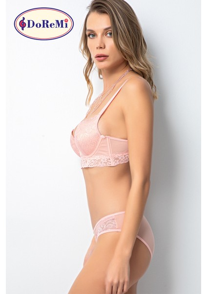 Push-Up Dolgulu Geniş Kanatlı Dantelli Sütyen Takım