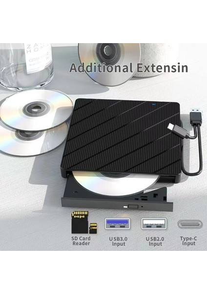Harici CD DVD Okuma Yazma USB 3.0 Hub Çok Amaçlı External Drive Tf Sd Kart Okuyucu 8in1