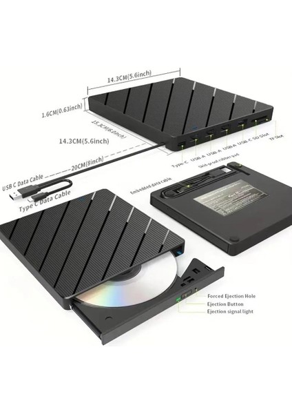 Harici CD DVD Okuma Yazma USB 3.0 Hub Çok Amaçlı External Drive Tf Sd Kart Okuyucu 8in1