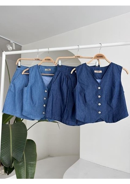 Gümüş Düğmeli Yelek ve Şort Tensel Takım 10174