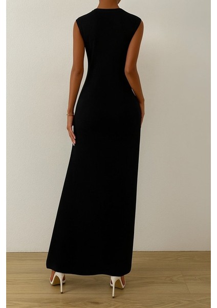 Kadın Sıfır Kollu Bisiklet Yaka Yandan Büzgü Detaylı Viskon Elbise fiyatları