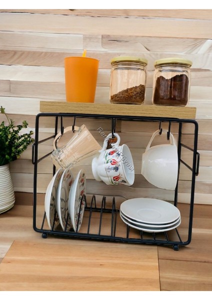 Siyah Kahve Köşesi Için Özel Fincanlık, Kupalık ve Tabak Bölmeli Düzen