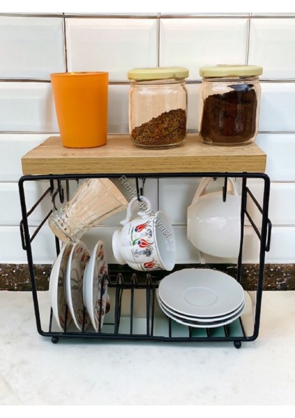 Siyah Kahve Köşesi Için Özel Fincanlık, Kupalık ve Tabak Bölmeli Düzen fiyatları