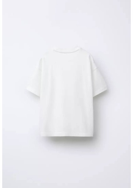 Beyaz Oversıze T-Shirt Kız Erkek Çocuk Unısex Yarım Kollu % 100 Pamuk T-Shirt fırsatları