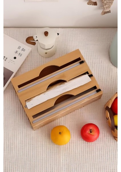 3 Bölmeli Bambu Kesici ve Folyoluk, 23,5X33,5 Cm, Pratik ve Şık Kullanım