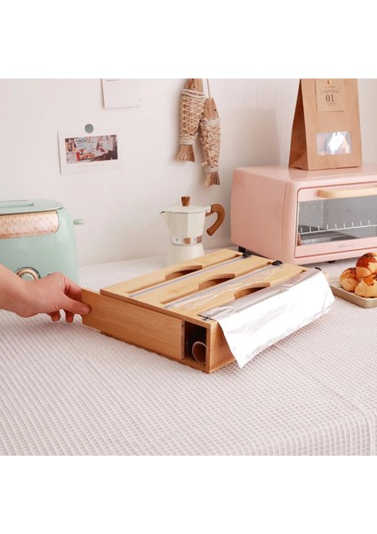 3 Bölmeli Bambu Kesici ve Folyoluk, 23,5X33,5 Cm, Pratik ve Şık Kullanım fiyatları