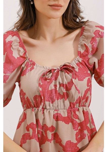 2351 Kloş Poplin Elbise - D. Fuşya