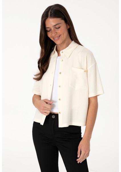 Ekru Kadın Cropped Fit Gömlek DMK.2104541SOLE.