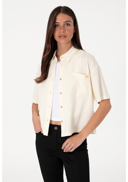 Ekru Kadın Cropped Fit Gömlek DMK.2104541SOLE.