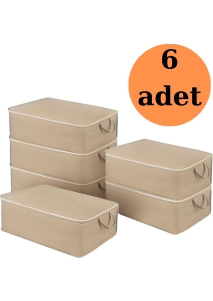 6 Adet Büyük Kahverengi Yatak Baza Altı Çok Amaçlı Hurç 64X45X22 cm