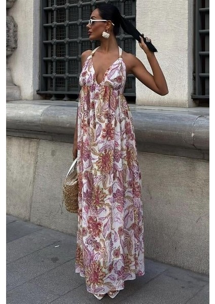 Amelia Sırt Dekolteli Şifon Elbise 2614