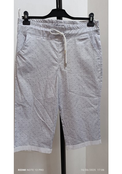 Büyük Beden Full Likralı Yüksek Lastik Beli Bağcıklı 4 Cepli Bermuda Ince Pamuklu Keten Kapri