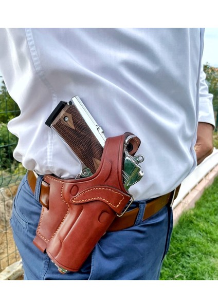 1911 Deri Silah Kılıfı - Omuz + Bel Çekim - Sağ El - Colt , Kimber, Ruger - Vaketa Deri Özel El Yapımı