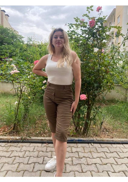 Büyük Beden Toparlayıcı Full Likralı Lastik Belli Bermuda Pamuklu Keten Kapri indirimleri